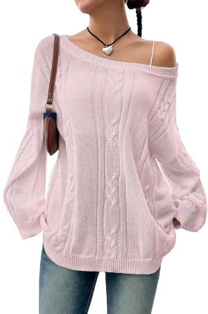SKAYS Oversized Fall Sweaters for Women, Oversized Cable Knit Sweater Off Shoulder, Solid Color Crew Neck Sweater