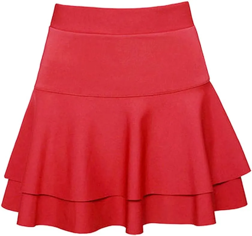 Skirts for Women Elastic High Waist Mini Skirts Ruffle Layered Pleated Skirts Solid Casual Three-Layer Base Women