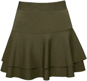 Skirts for Women Elastic High Waist Mini Skirts Ruffle Layered Pleated Skirts Solid Casual Three-Layer Base Women
