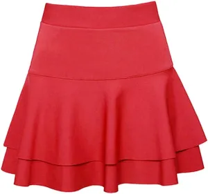 Skirts for Women Elastic High Waist Mini Skirts Ruffle Layered Pleated Skirts Solid Casual Three-Layer Base Women