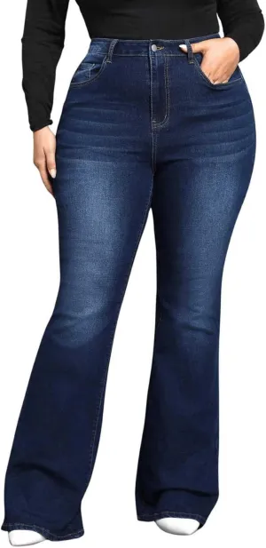 SOLY HUX Women's Plus Size Jeans Flare Leg High Waisted Stretchy Dressy Casual Bell Bottoms