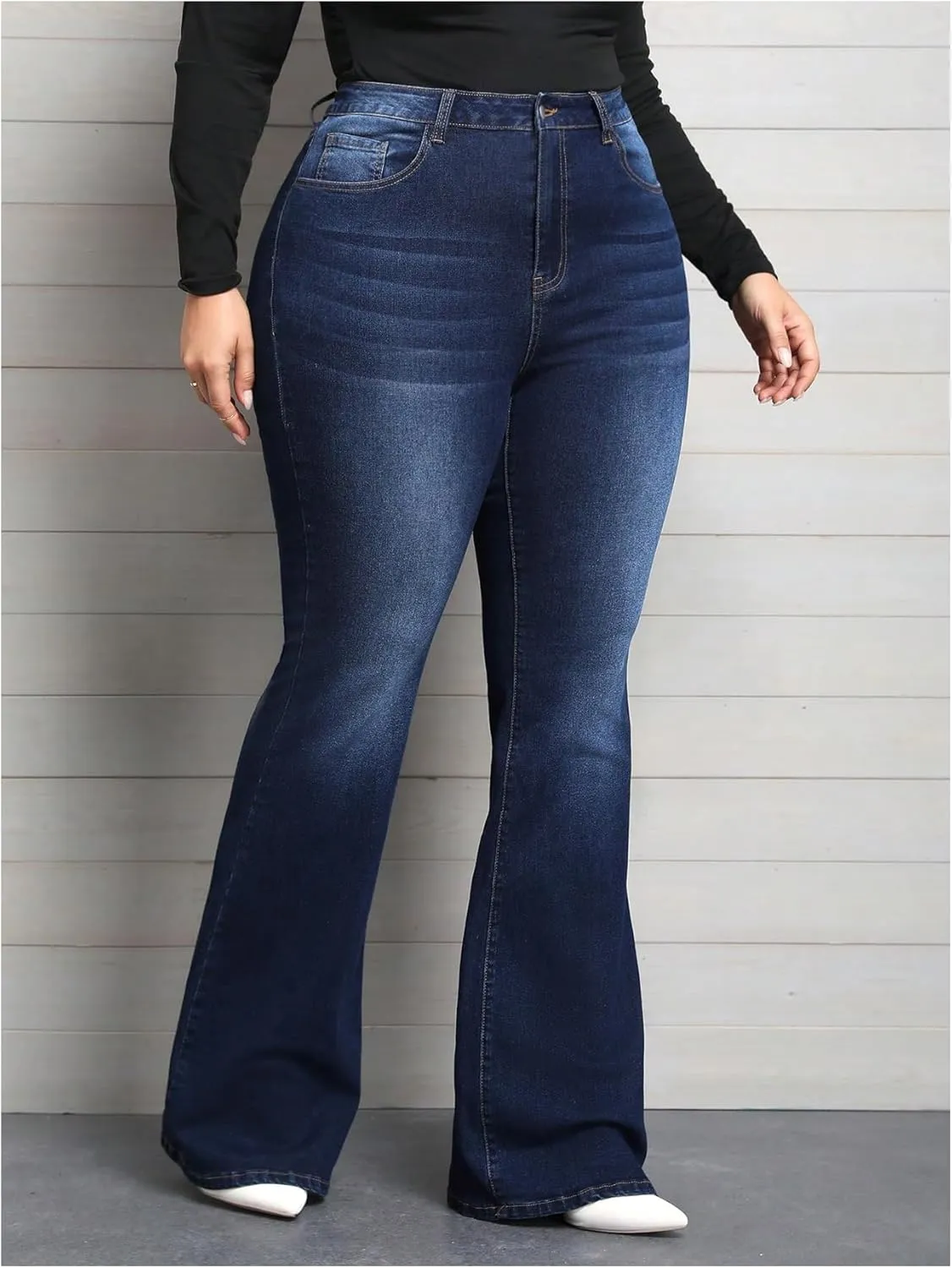 SOLY HUX Women's Plus Size Jeans Flare Leg High Waisted Stretchy Dressy Casual Bell Bottoms