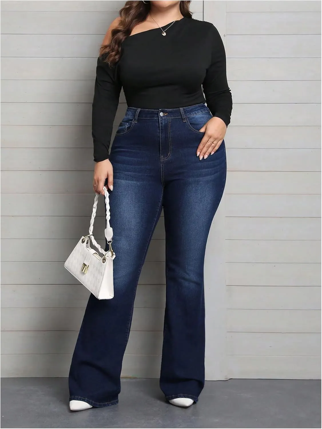SOLY HUX Women's Plus Size Jeans Flare Leg High Waisted Stretchy Dressy Casual Bell Bottoms
