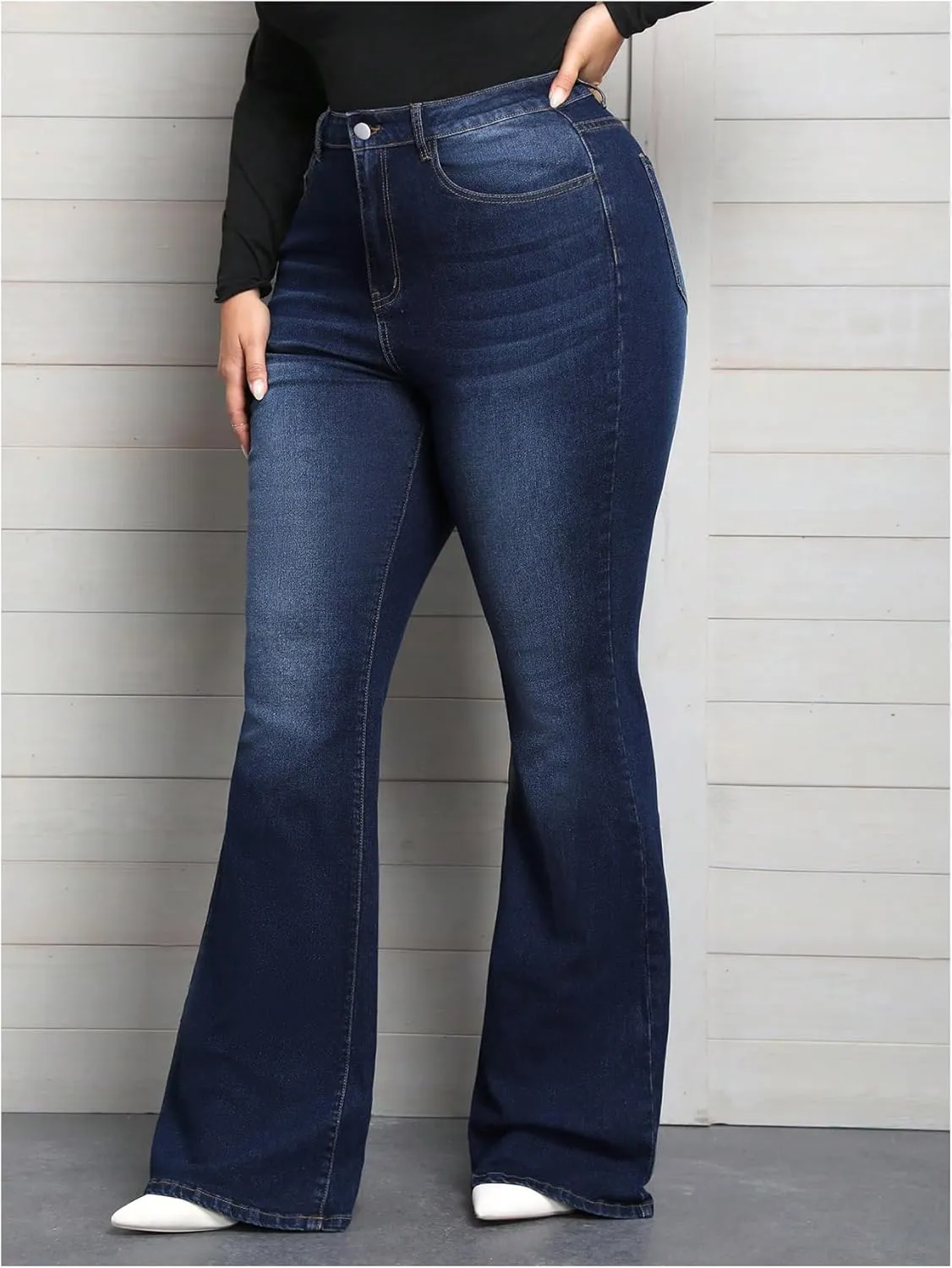 SOLY HUX Women's Plus Size Jeans Flare Leg High Waisted Stretchy Dressy Casual Bell Bottoms