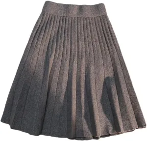 Spring Winter Knitted Pleated Skirts Women's Elastic High Waist A-Line Skirts Casual Slim Short Mini Skirts