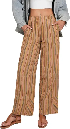 Striped Palazzo Pants for Women Summer Casual Elastic High Waisted Wide Leg Beach Pants Travel Vacation Outfits