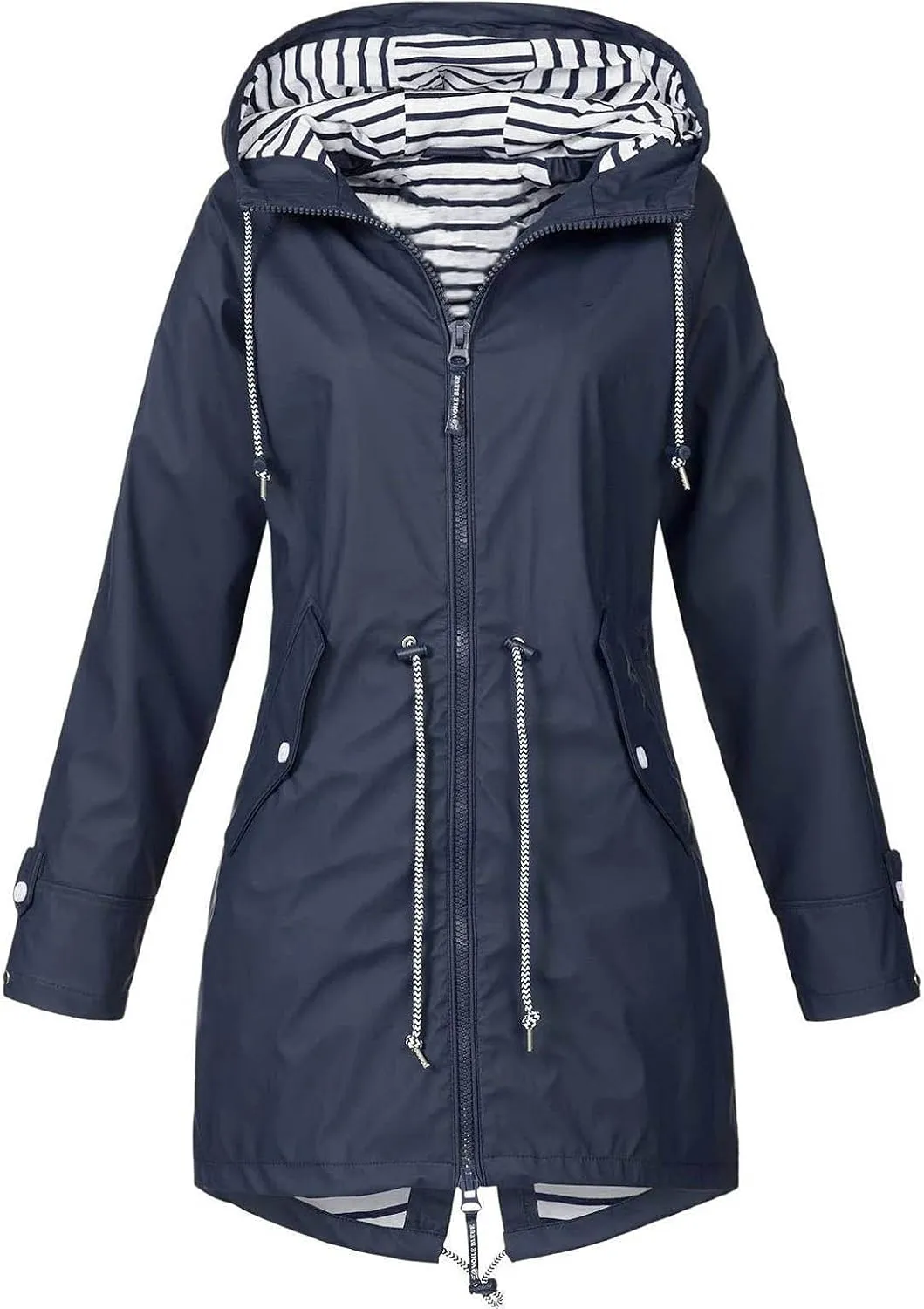 STYESH Raincoat Women Waterproof Long Hooded Trench Coats Striped Lined Windbreaker Travel Jacket Plus Size Raincoat Jackets