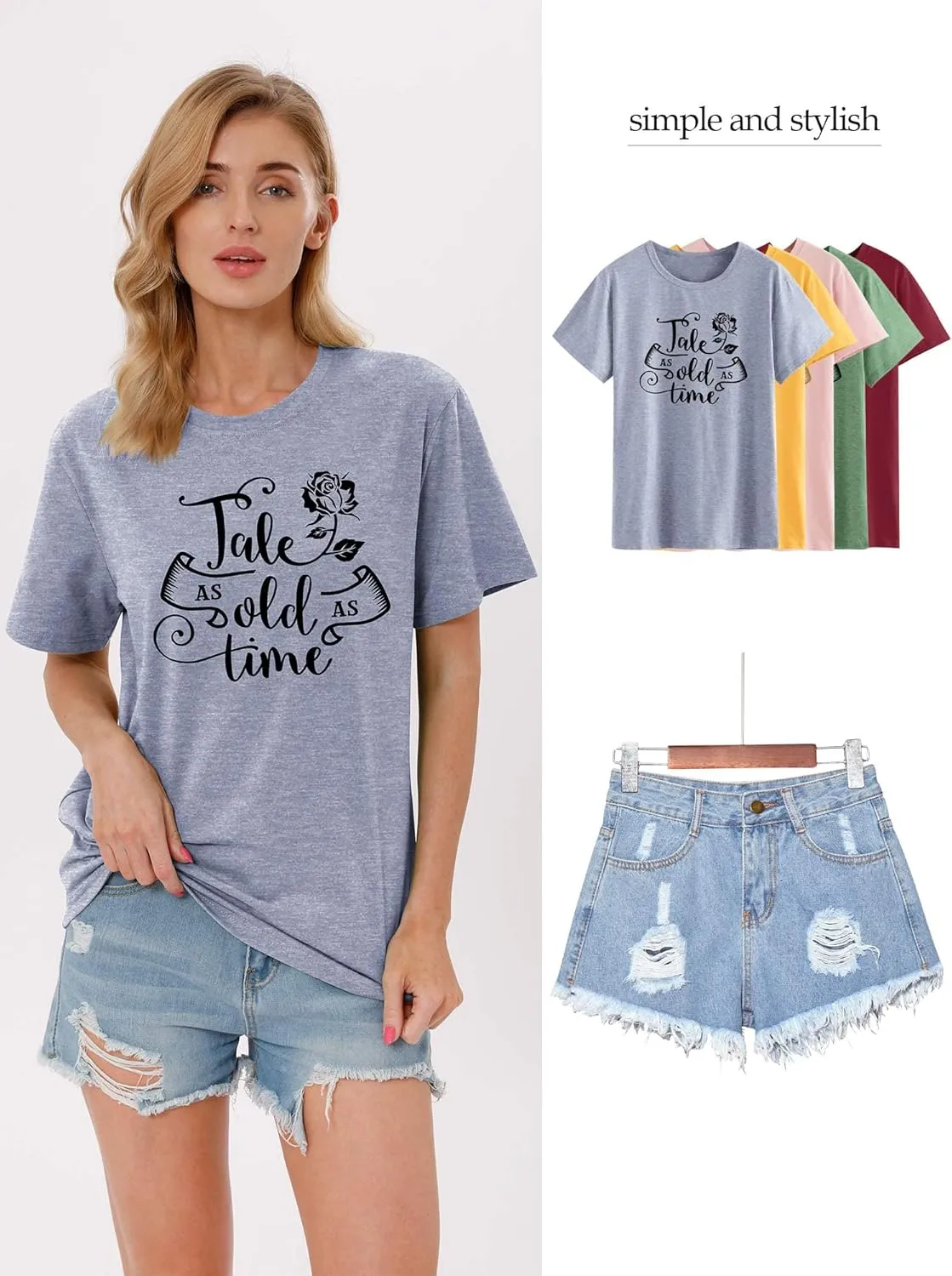 STYLEIE Women Tale As Old As Time Tee Tops Letter Print Graphic Tees Vintage Tanks Tops