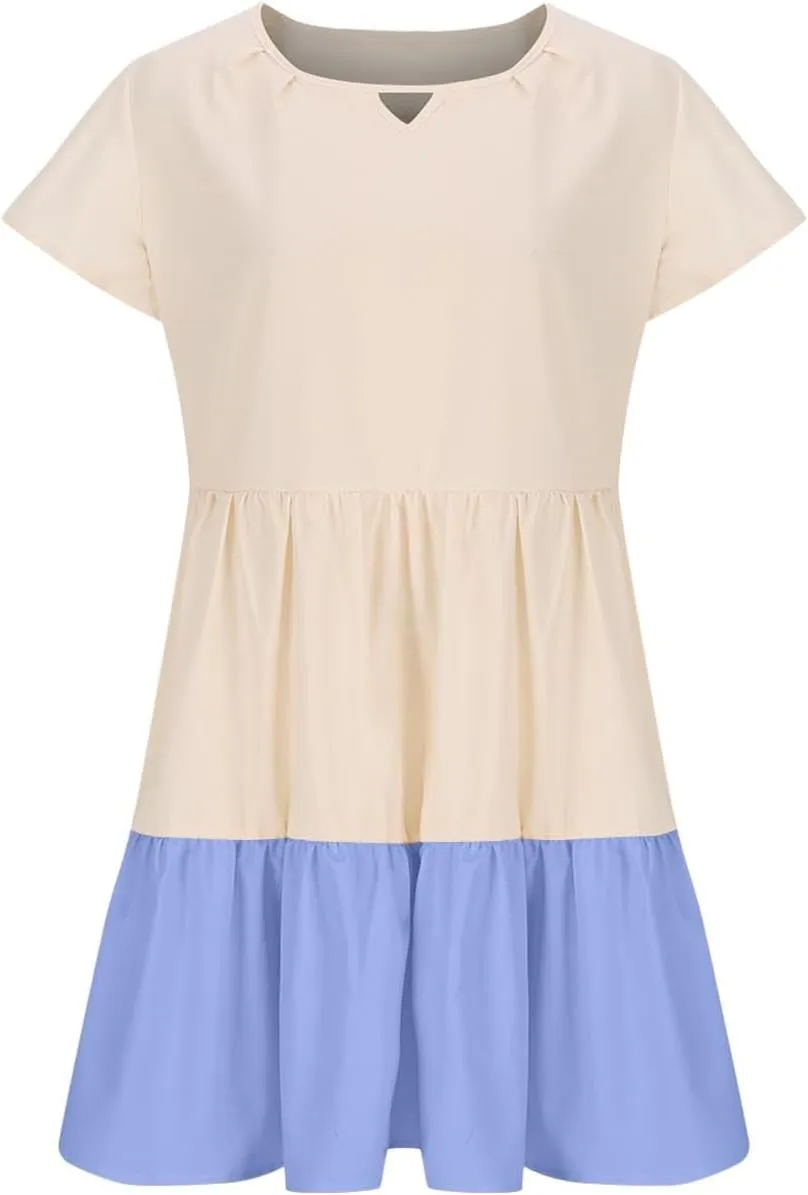 Summer Babydoll Dresses for Women Casual V Neck Ruffle Sleeve Cute Dress Beach Vacation Swing Mini Sundress