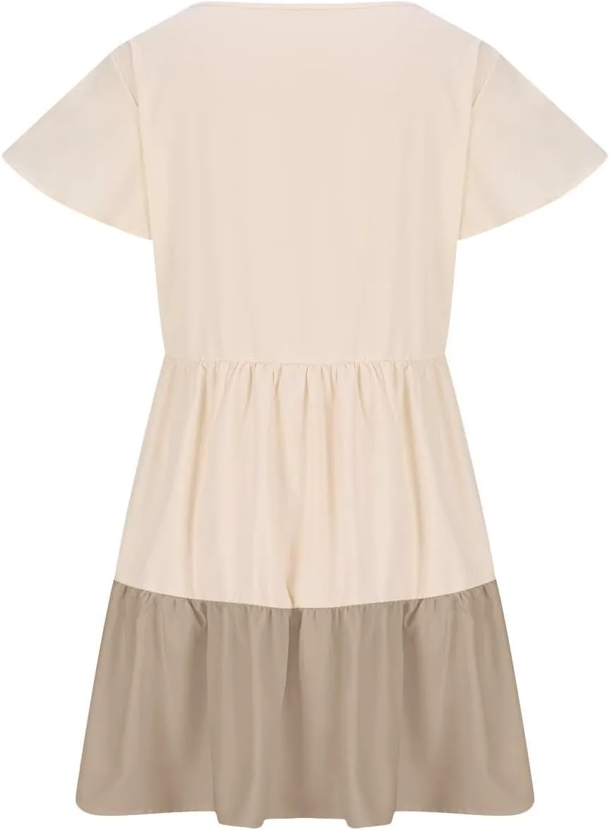 Summer Babydoll Dresses for Women Casual V Neck Ruffle Sleeve Cute Dress Beach Vacation Swing Mini Sundress