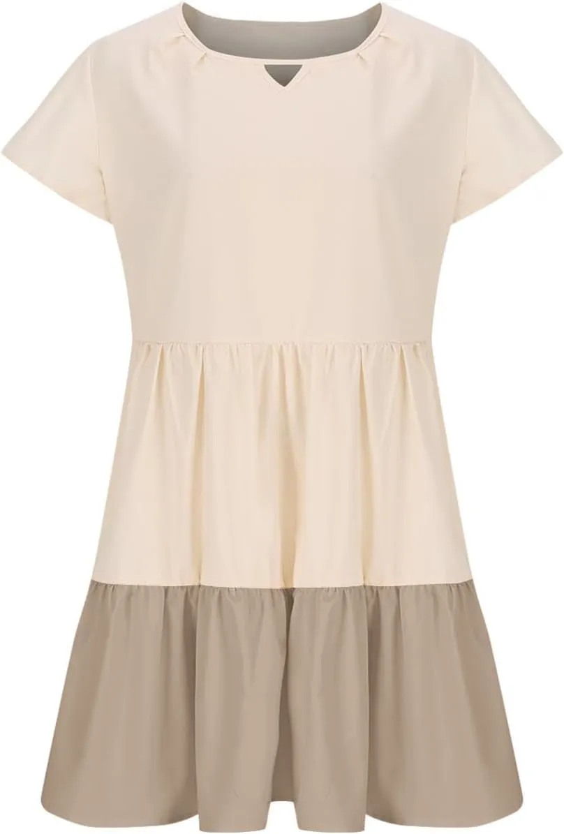 Summer Babydoll Dresses for Women Casual V Neck Ruffle Sleeve Cute Dress Beach Vacation Swing Mini Sundress