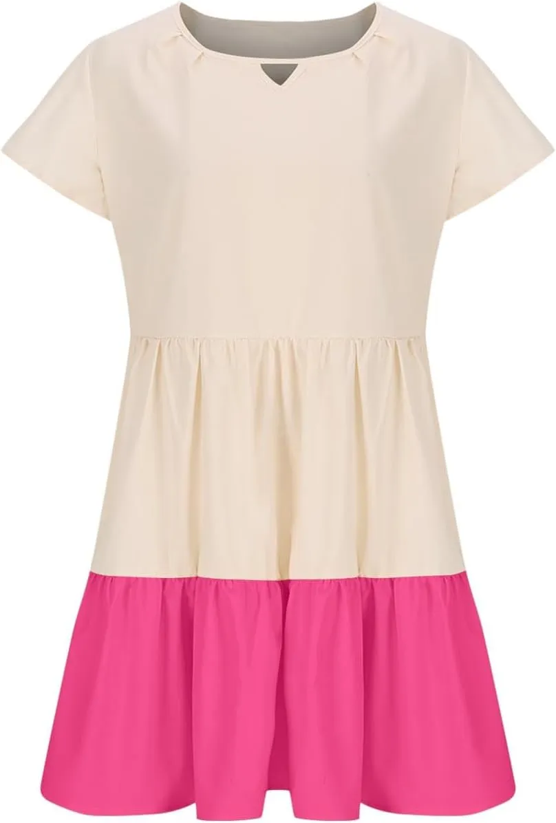 Summer Babydoll Dresses for Women Casual V Neck Ruffle Sleeve Cute Dress Beach Vacation Swing Mini Sundress