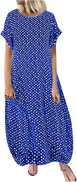 Summer Beach Sundress Casual Flowy Boho Maxi Dress V Neck Sleeveless Tiered Ruffle with Pockets Elastic Waist