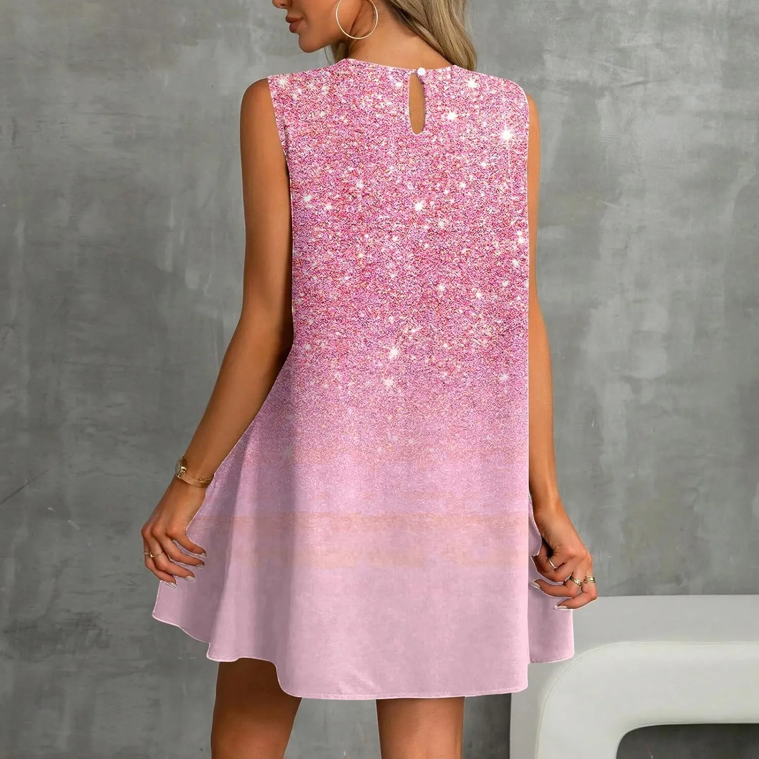 Summer Dresses for Women 2025 Beach Vacation Spring Clothes Sleeveless Round Neck Casual Sun Dress