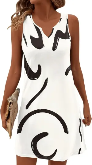 Summer Dresses for Women 2025 Beach Vacation Spring Clothes Spaghetti Strap V Neck Casual Loose Mini Dress