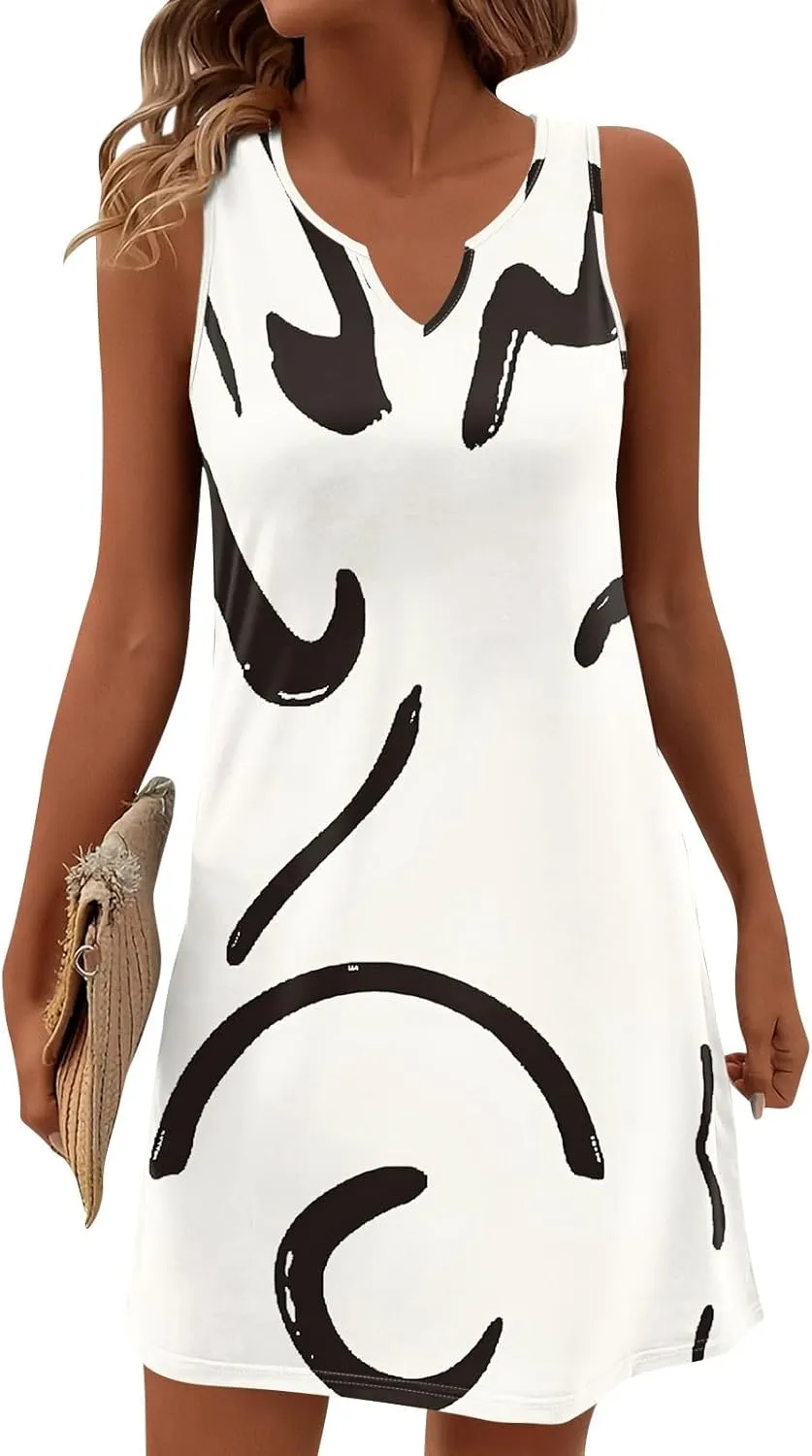 Summer Dresses for Women 2025 Beach Vacation Spring Clothes Spaghetti Strap V Neck Casual Loose Mini Dress