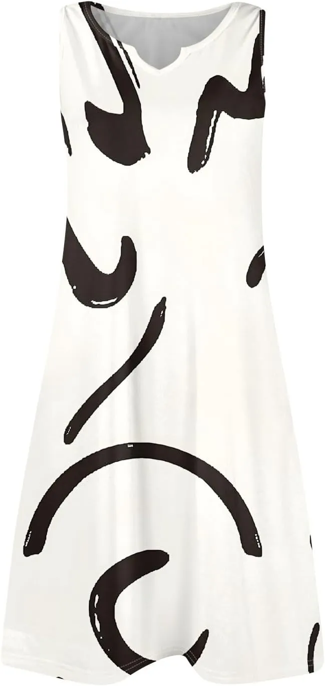 Summer Dresses for Women 2025 Beach Vacation Spring Clothes Spaghetti Strap V Neck Casual Loose Mini Dress