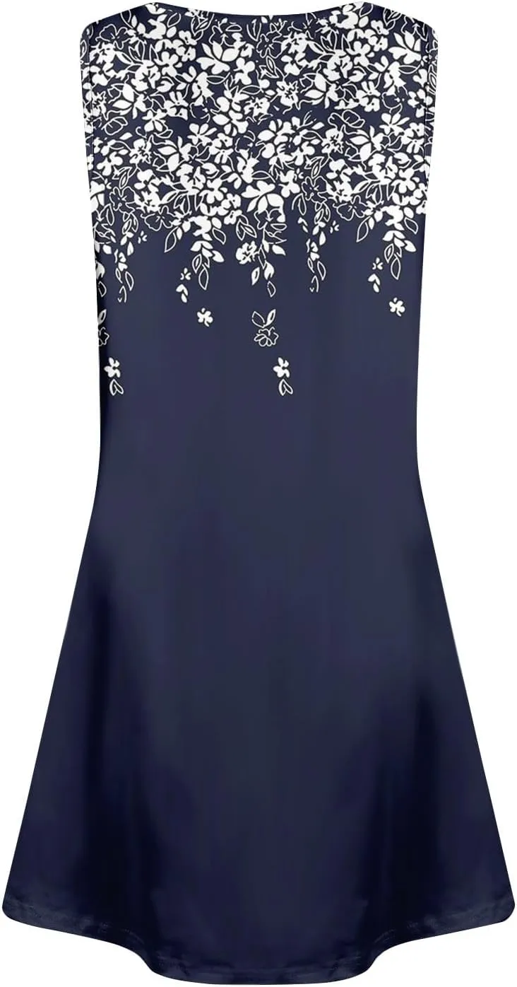 Summer Dresses for Women 2025 Casual Cute Print Sundresses Sleeveless Button Tshirt Dresses
