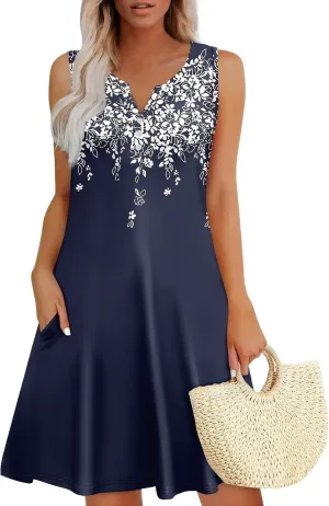 Summer Dresses for Women 2025 Casual Cute Print Sundresses Sleeveless Button Tshirt Dresses
