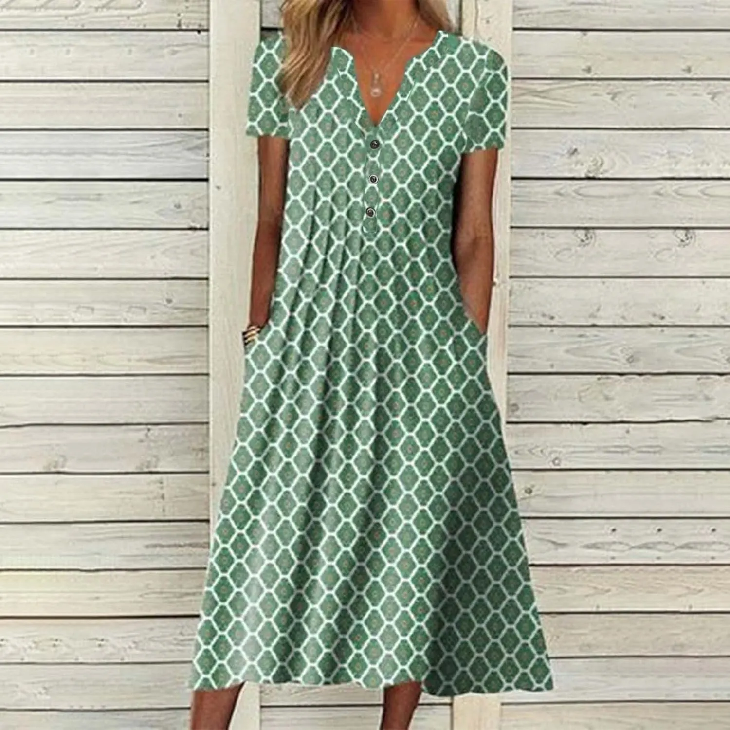 Summer Dresses for Women 2025 Floral Dress Midi Dresses Casual Spring Dresses Pleated Tshirts Dress with Pocket Dress