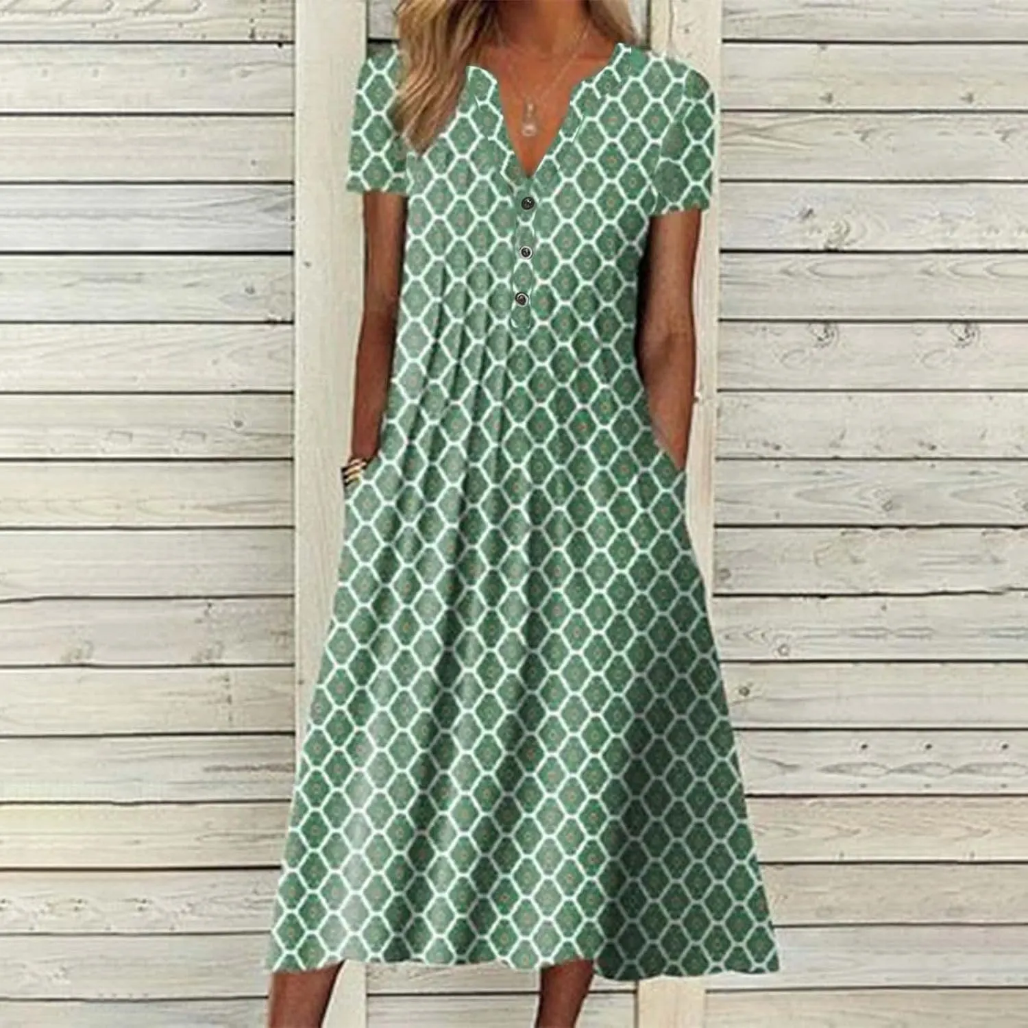 Summer Dresses for Women 2025 Floral Dress Midi Dresses Casual Spring Dresses Pleated Tshirts Dress with Pocket Dress