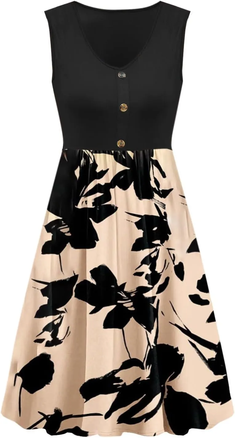 Summer Dresses for Women 2025 Midi with Pockets Elegant Sleeveless Loose Boho Beach Vacation Sundresses Fit for Party