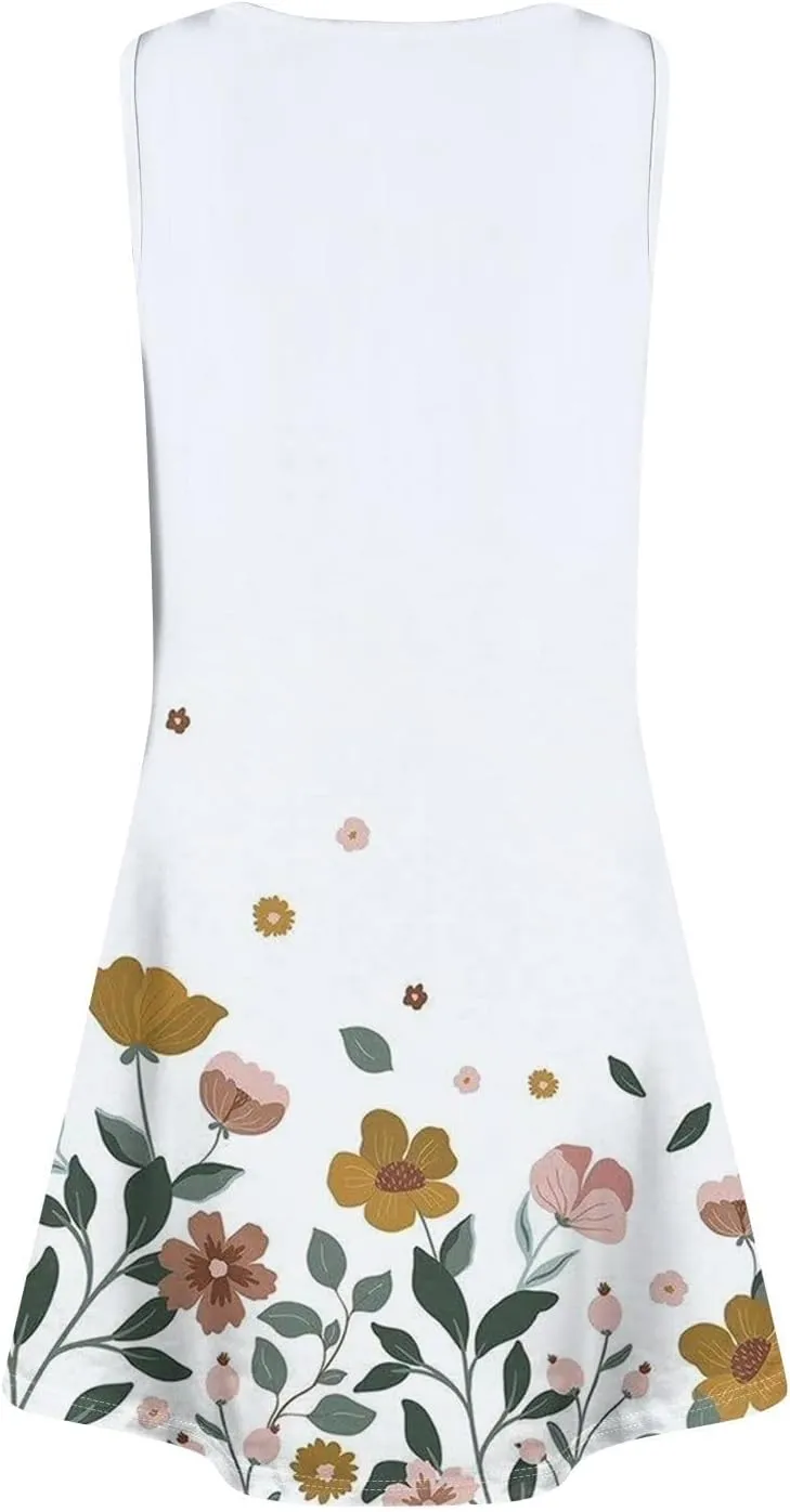 Summer Dresses for Women 2025 Vintage Print Casual Mini Dress Sleeveless V Neck Tank Dress Beach Flowy Sundress