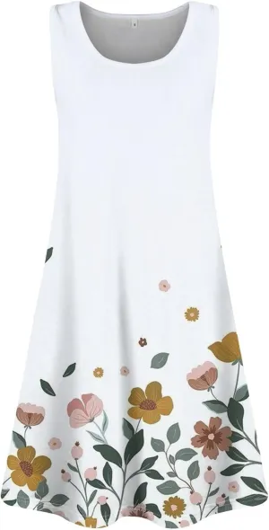 Summer Dresses for Women 2025 Vintage Print Casual Mini Dress Sleeveless V Neck Tank Dress Beach Flowy Sundress
