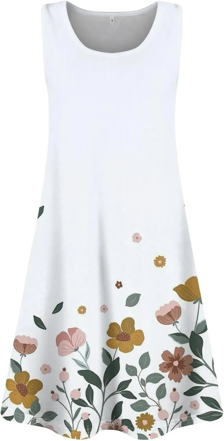 Summer Dresses for Women 2025 Vintage Print Casual Mini Dress Sleeveless V Neck Tank Dress Beach Flowy Sundress