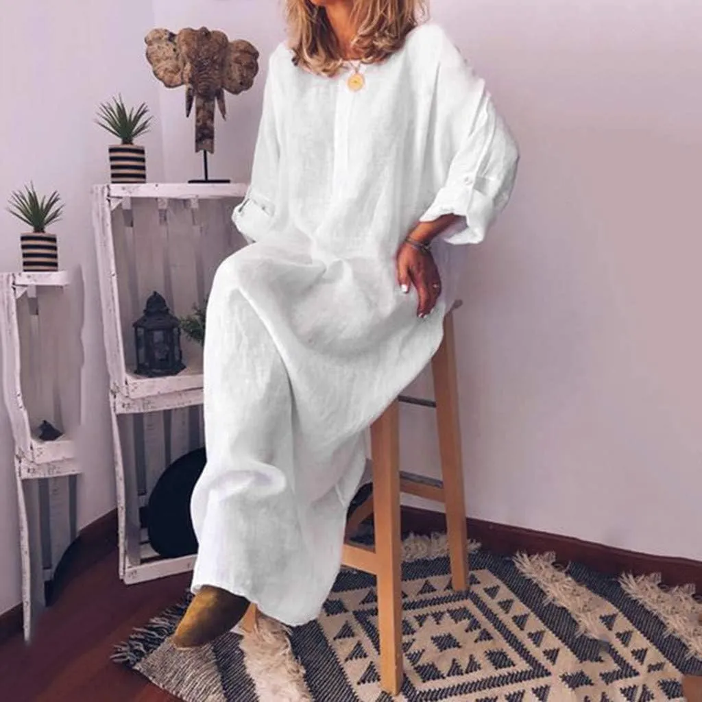 Summer Dresses for Women 2025,Women's Casual Baggy Maxi Dress 3/4 Sleeve Crewneck Slit Shift Beach Dress with Pockets