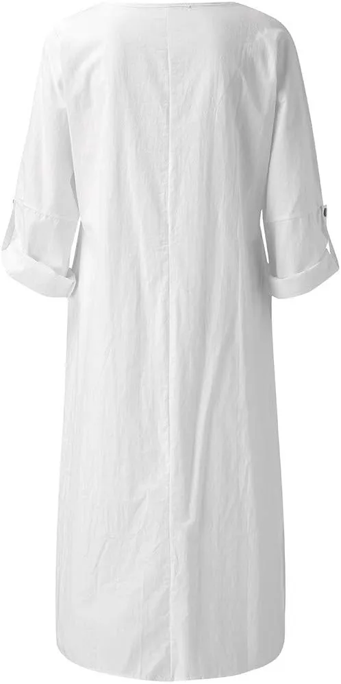 Summer Dresses for Women 2025,Women's Casual Baggy Maxi Dress 3/4 Sleeve Crewneck Slit Shift Beach Dress with Pockets