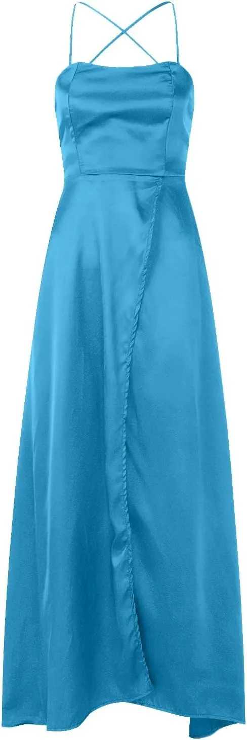 Summer Dresses for Women 2025,Women's Elegant Satin Prom Dresses Formal Chiffon Dress Evening Party Dress with Pockets