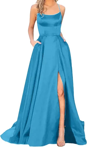 Summer Dresses for Women 2025,Women's Elegant Satin Prom Dresses Formal Chiffon Dress Evening Party Dress with Pockets