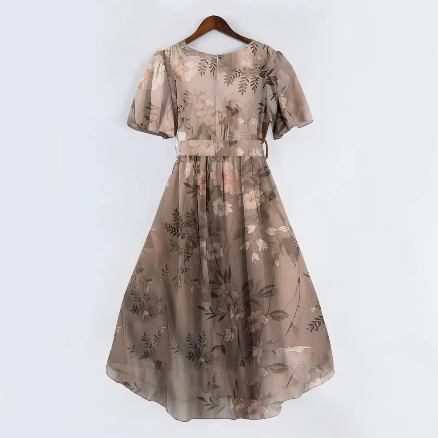 Summer Floral Dresses for Women 2025 Midi Chiffon Dresses Wedding Guest Dress V Neck Short Sleeve Tie Waist Ruffled Hem