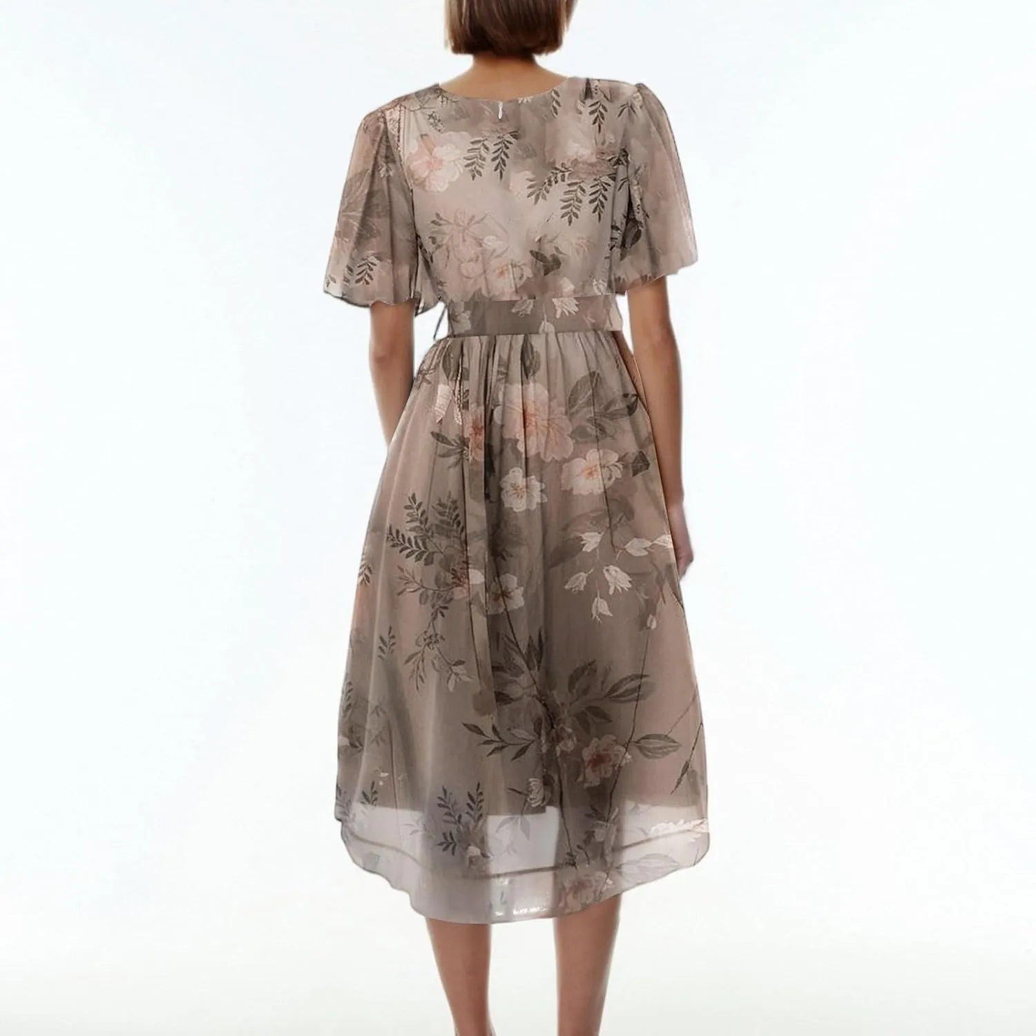 Summer Floral Dresses for Women 2025 Midi Chiffon Dresses Wedding Guest Dress V Neck Short Sleeve Tie Waist Ruffled Hem