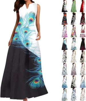 Summer Maxi Dress for Women 2025 Casual V Neck Floral Print Sundress Sleeveless Vacation Beach Flowy Dresses