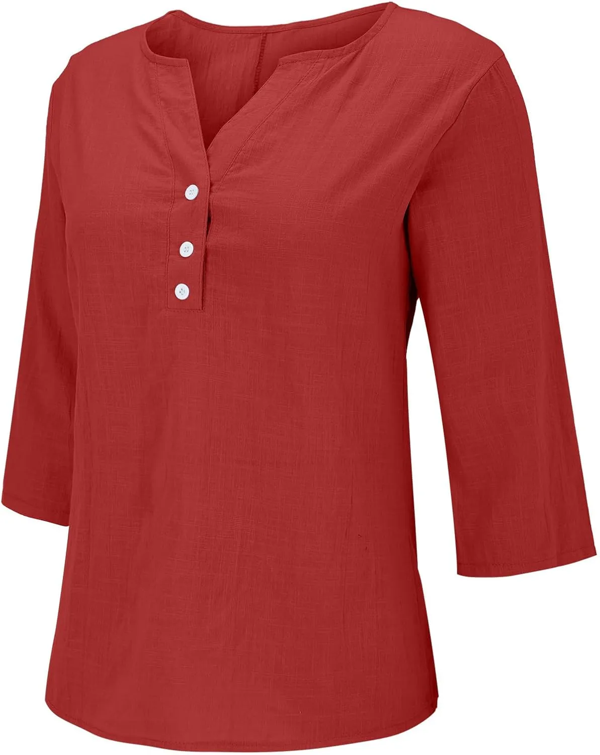Summer Tops for Women 2025 Trendy Vacation 3/4 Sleeve Henley Shirts Cotton Linen Button V Neck T Shirt Casual Tees