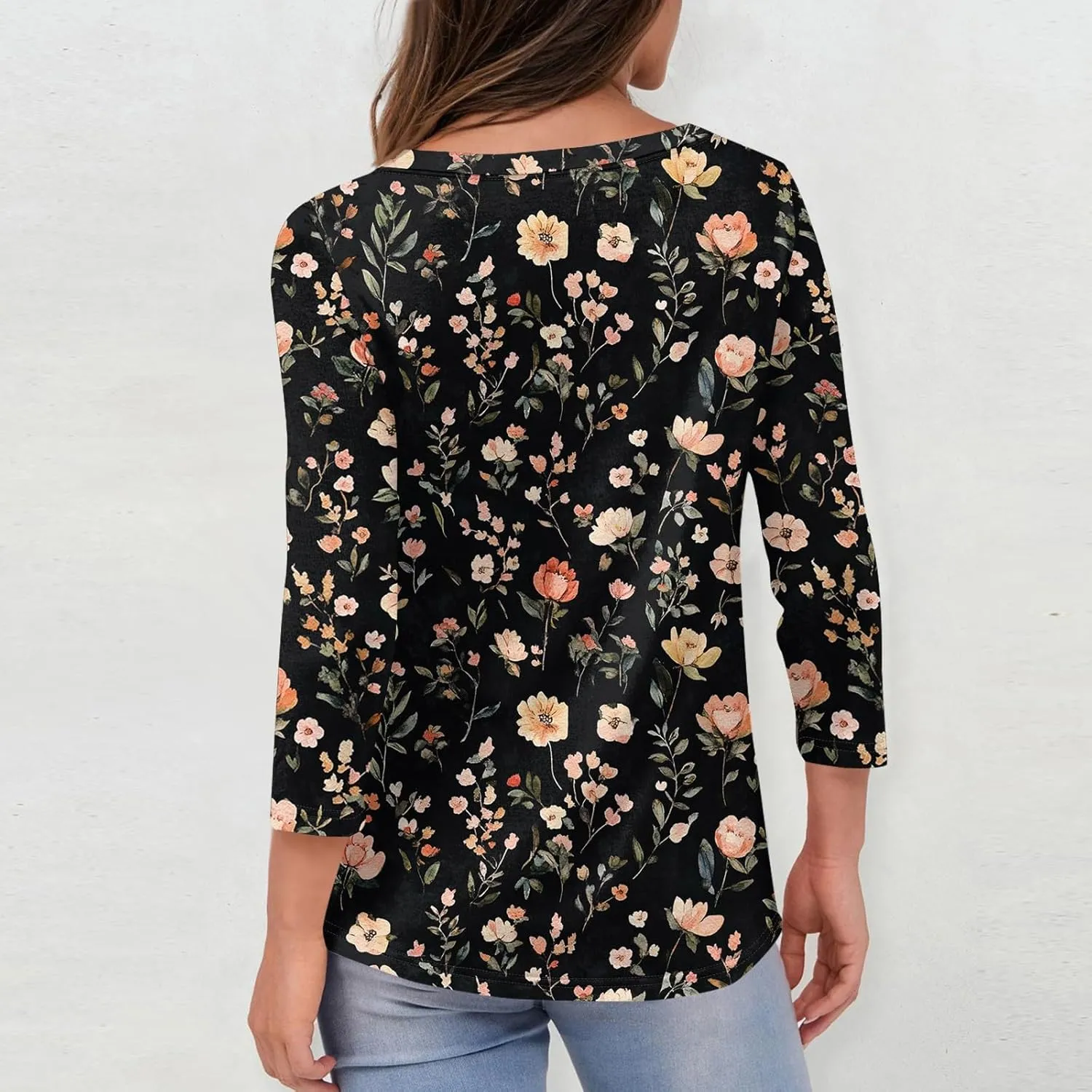 Summer Tops For Women 3/4 Sleeves V Neck Short Sleeve Plus Size Button-Down Shirts Dressy Casual Tunic Workout Blouse