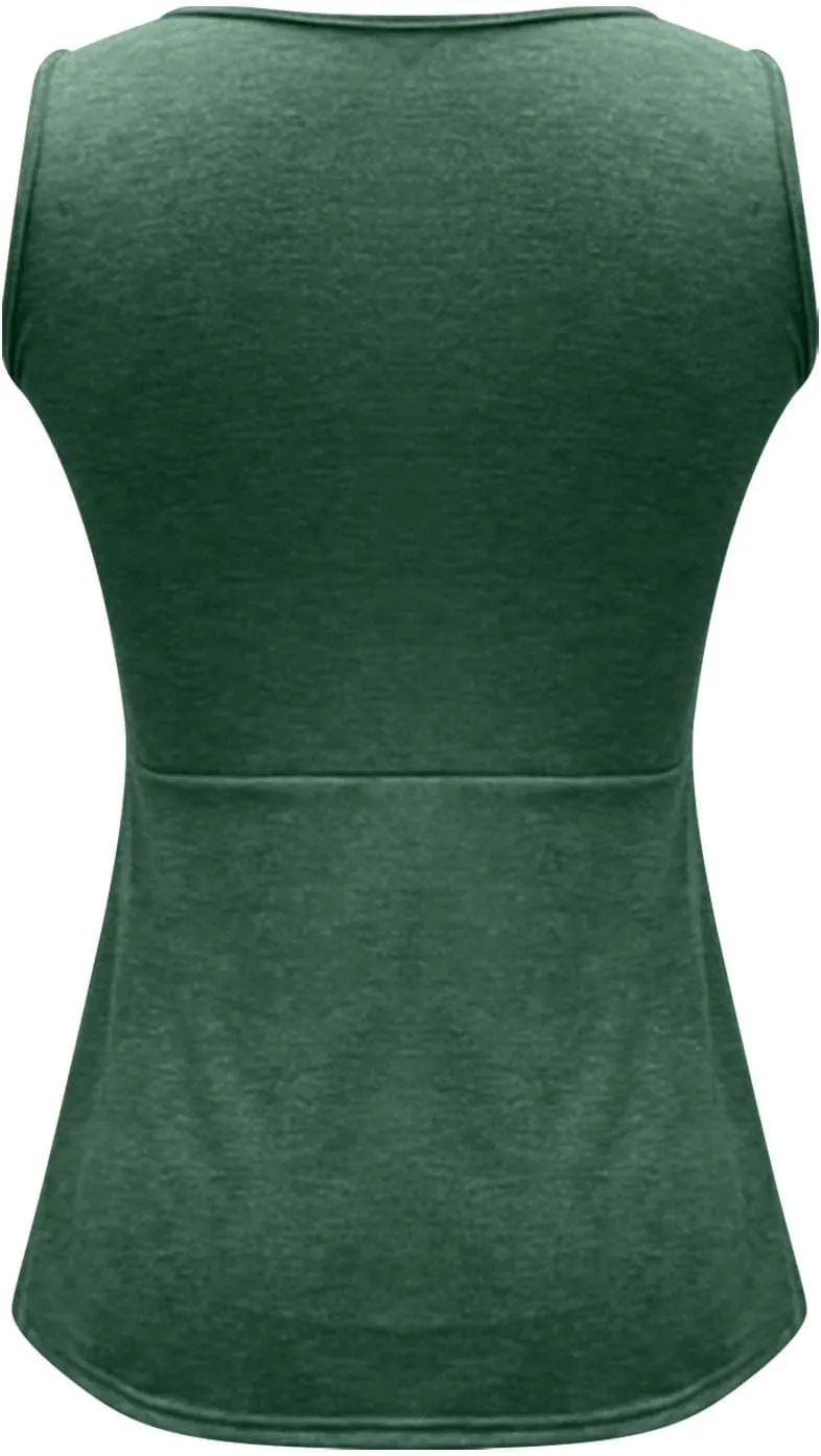 Summer Tops for Women Sleeveless Twist Front V Neck Shirts Casual Flowy Elegant Peplum Tank Tops