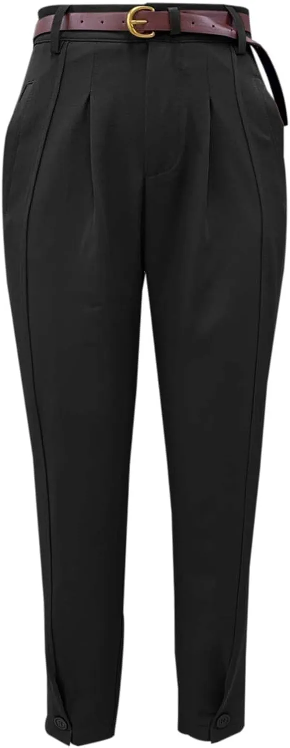Summer Women High Waist Wide Leg Dress Pants Pleated Front Wide Waistband Elastic Work Casual Long Trousers