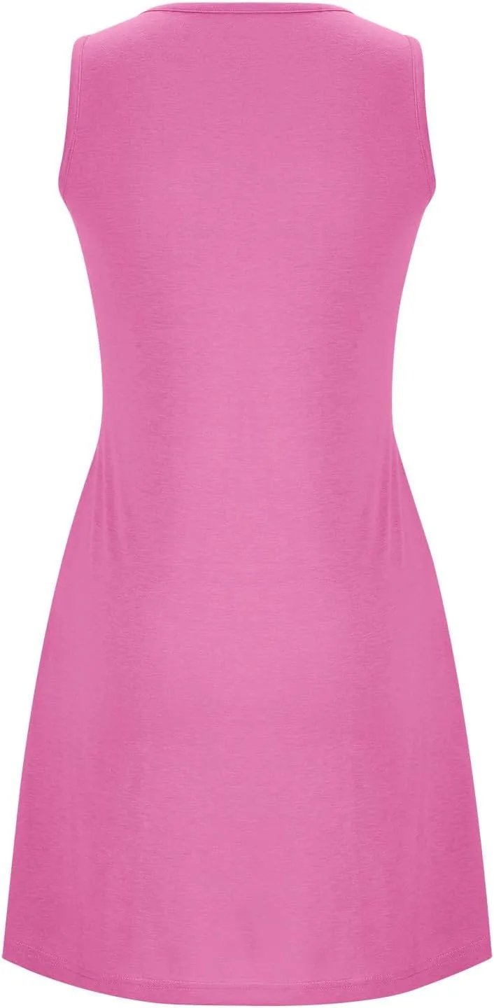 Sun Dresses for Women 2025 Vacation Sleeveless Ruched Tank Sundress Sexy Summer Beach Mini Dress with Pockets