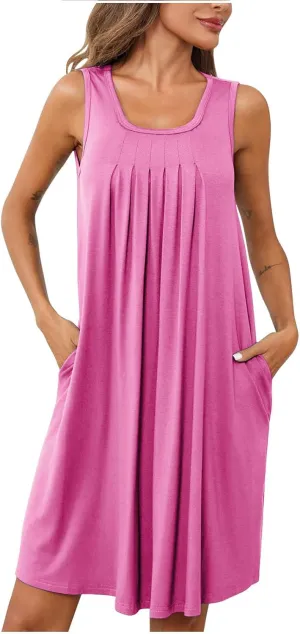 Sun Dresses for Women 2025 Vacation Sleeveless Ruched Tank Sundress Sexy Summer Beach Mini Dress with Pockets
