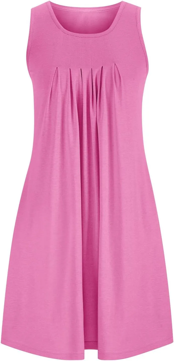 Sun Dresses for Women 2025 Vacation Sleeveless Ruched Tank Sundress Sexy Summer Beach Mini Dress with Pockets