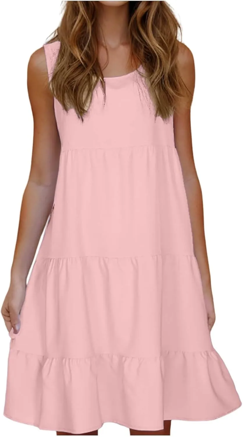 Sundresses for Women Casual Beach Vacation Sleeveless Resort Wear Tropical Summer Tank Dress Cocktail Dresses