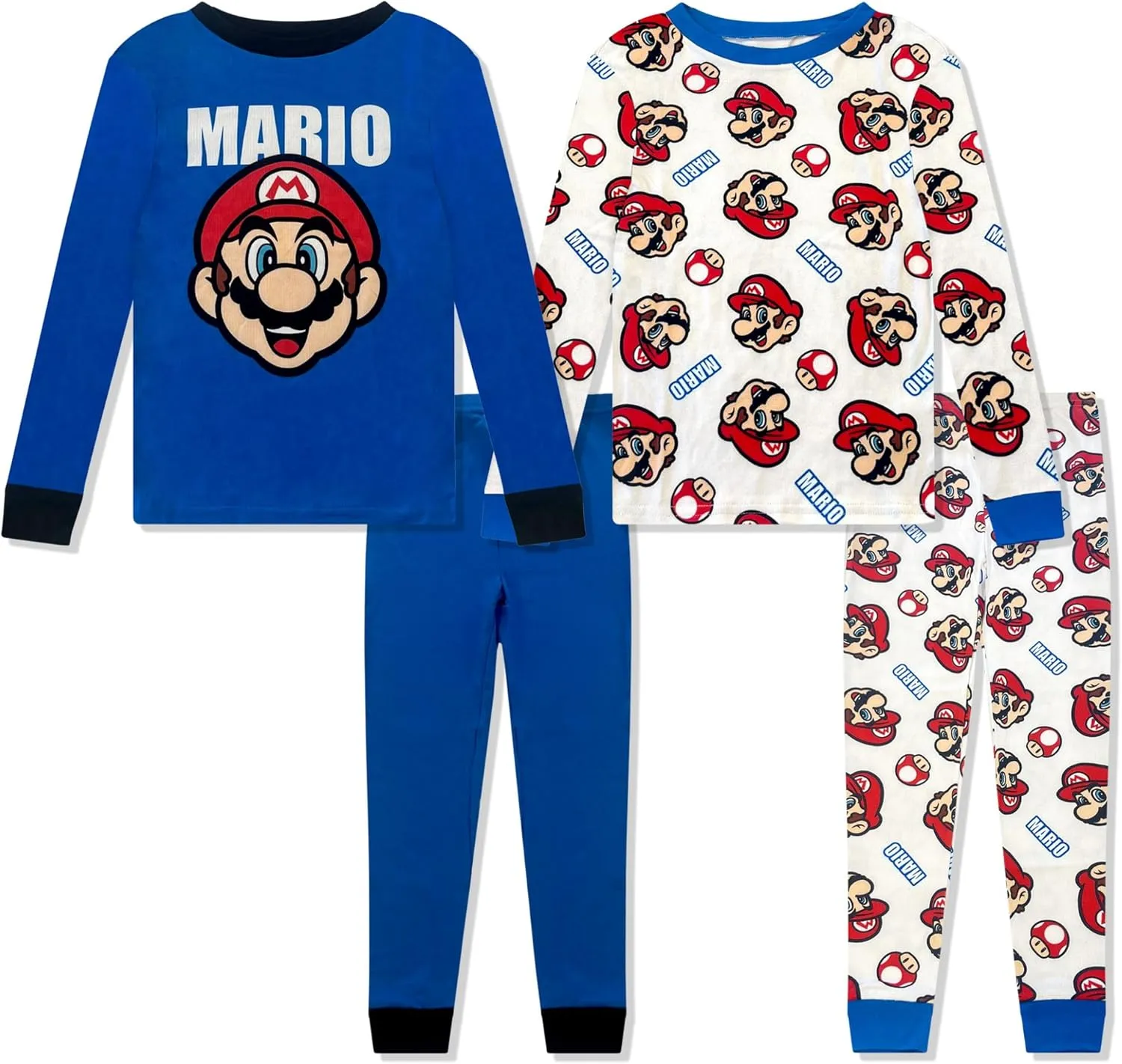 Super Mario 4 Piece Pajama Set - Toddler Girls PJ Set with Long Sleeve Shirt & Pants - Kids Sleepwear Set - Official License