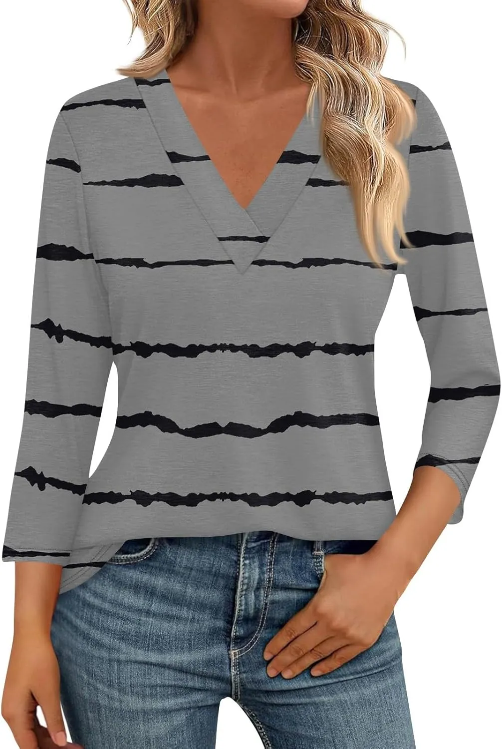 Surf Plus Size 3/4 Sleeve Blouse Womens Spring Pop Print Comfort Tee Loose Fitting
