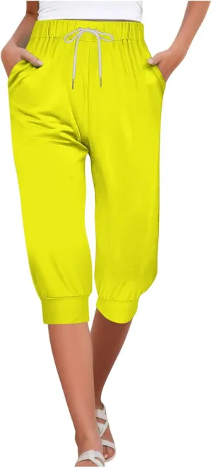 Sweatpants Capris for Women Baggy Drawstring Joggers Lightweight Cinch Bottoms Workout Athletic Sports Lounge Pants