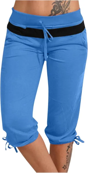 TANGNADE Women's Capri Joggers Athletic Casual Soft Sweatpants with Pockets Elastic Waist Drawstring Travel Bottoms Summer