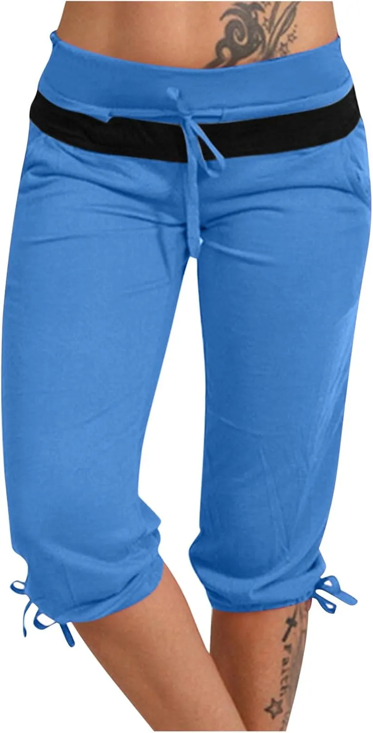 TANGNADE Women's Capri Joggers Athletic Casual Soft Sweatpants with Pockets Elastic Waist Drawstring Travel Bottoms Summer