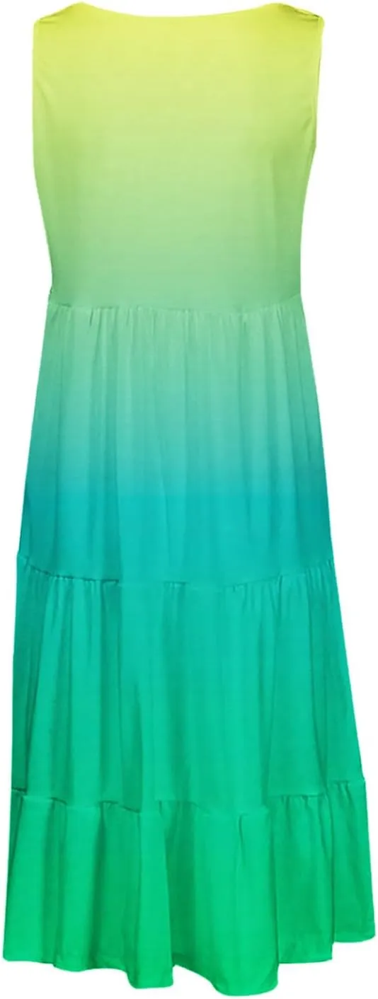 Tank Dress for Women 2025 Summer Boho Gradient Beach Vacation Sundress Sleeveless Pleated Ladies Tropical Dresses
